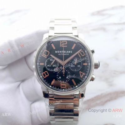 Swiss Clone Montblanc TimeWalker Stainless Steel Black Face & Rose Gold Markers Watch